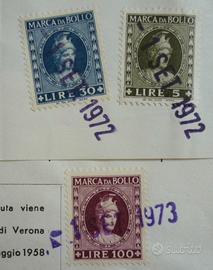 Italia - 1972 Dea Roma Marca Bollo 5, 30, 100 lire