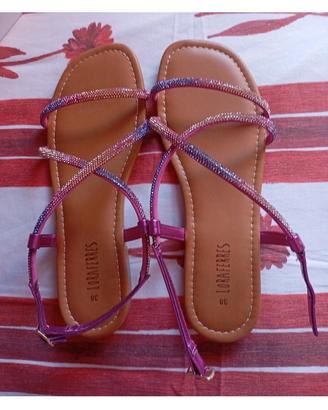 sandali fucsia con Glitter bassi nuovi eleganti .