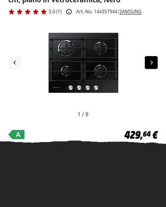 Piano cottura a gas Samsung vetro nero nuovo 