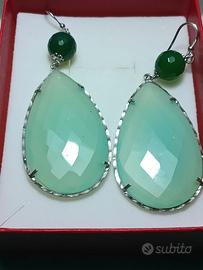 orecchini argento con agata verde e amazzonite
