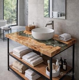 PIANO LAVABO LEGNO E RESINA