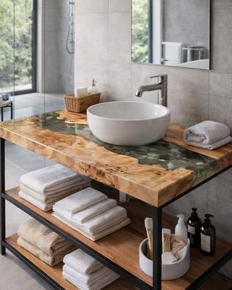 PIANO LAVABO LEGNO E RESINA