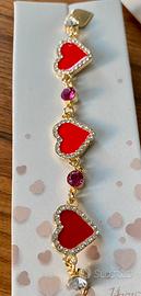 Bracciale con cuori rossi, senza nichel