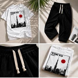 Completo uomo stile Tokyo - T shirt+pantaloni neri