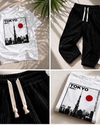 Completo uomo stile Tokyo - T shirt+pantaloni neri