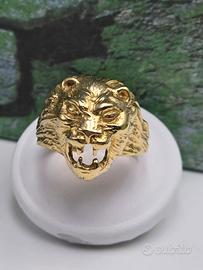 ANELLO ORO MASSICCIO TESTA DI LEONE 18CT