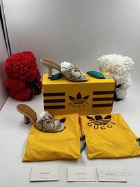 Gucci adidas sabot tacco pelle avorio trifoglio GG