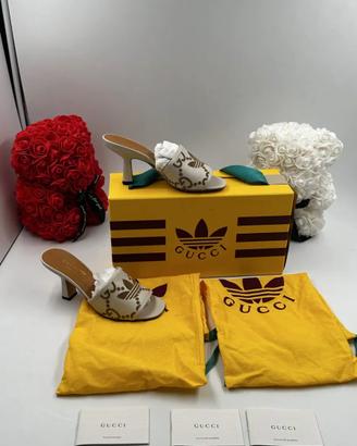 Gucci adidas sabot tacco pelle avorio trifoglio GG
