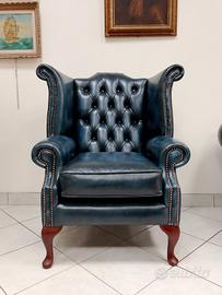 Poltrona chesterfield Queen Anne nuova blu 