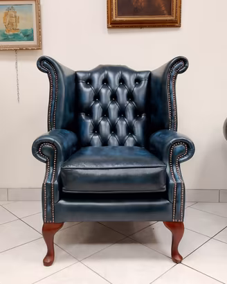 Poltrona chesterfield Queen Anne nuova blu 