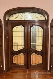 Porta antica scorrevole legno di noce e vetro 1979