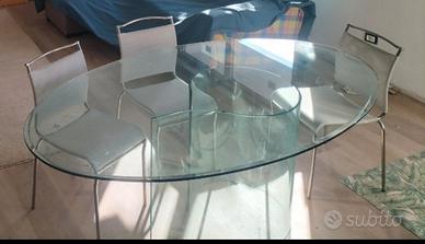 Tavolo ovale vetro con sostegno in vetro