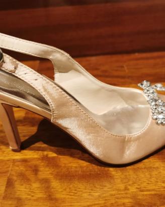 Scarpe da cerimonia nuove colore champagne tacco 9