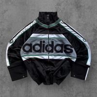 Adidas Zip Hoodi Color Green Black 90s Vintage Y2K