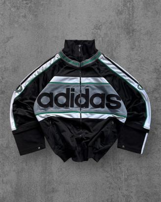 Adidas Zip Hoodi Color Green Black 90s Vintage Y2K