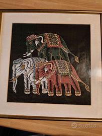 Dipinto Thailandia su stoffa elefanti