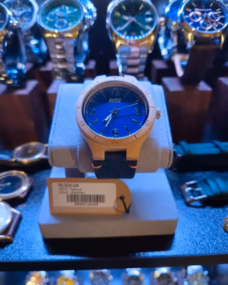 Orologio Rifle Natural Wood Legno e Denim Blu