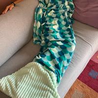 Coperta pile a sirena verde/azzurro