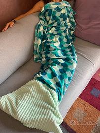 Coperta pile a sirena verde/azzurro