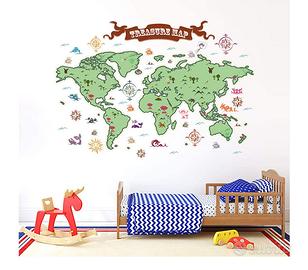 NUOVI Adesivi Murali Mappa del Mondo Educativa Ade