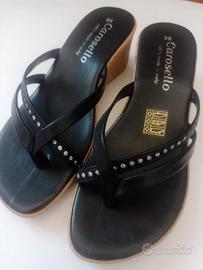 SANDALI DONNA N 36 NERI TACCO IN SUGHERO