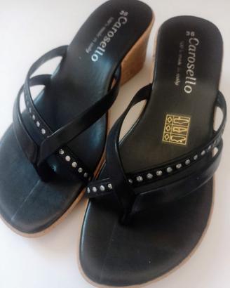 SANDALI DONNA N 36 NERI TACCO IN SUGHERO