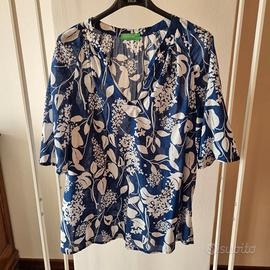 Blusa a fiori blu, donna, M, Benetton