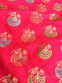 tessuto sari indiano originale seta  rosso e oro