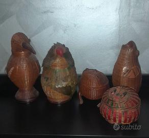 Lotto 5 cestini vimini Shanghai Handicrafts 1970 