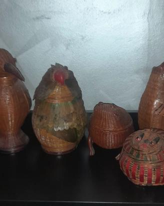 Lotto 5 cestini vimini Shanghai Handicrafts 1970 