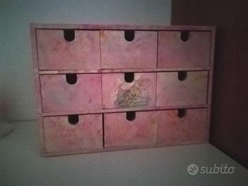 mini cassettiera legno decoupage