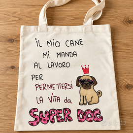 Shopper in tela decorata a mano