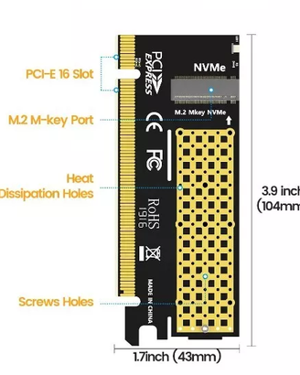 Adattatore JEYI da M.2 NVMe a PCIe X16