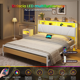 Letto matrimoniale 180x200 con LED e USB