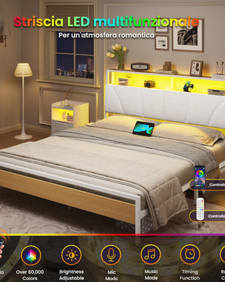 Letto matrimoniale 180x200 con LED e USB