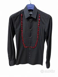 Dolce&Gabbana Camicia uomo nera con strass rossi