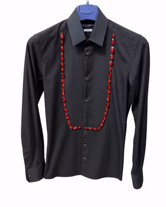 Dolce&Gabbana Camicia uomo nera con strass rossi