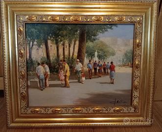 Quadro a olio paesaggio cittadino 