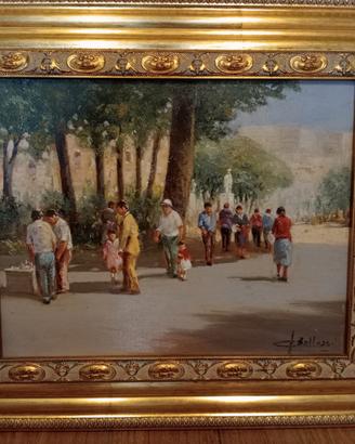 Quadro a olio paesaggio cittadino 