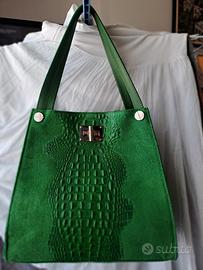 Borsa media ,vera pelle camoscio, 