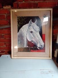 cavallo bianco . dipinto a olio