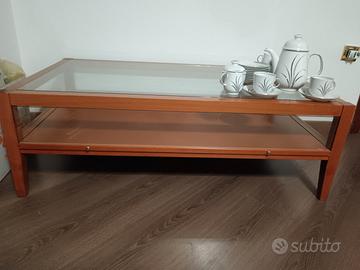 Tavolino teca  in legno e vetro 