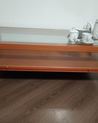 Tavolino teca  in legno e vetro 