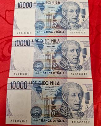 3 banconote 10000lire FDSserie progressiva 