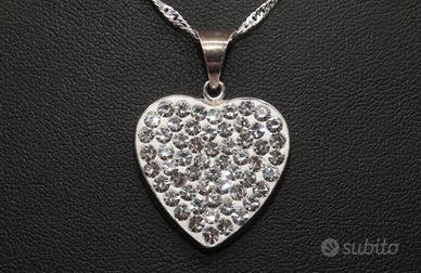 Splendido collier cuore argento pietre CZ