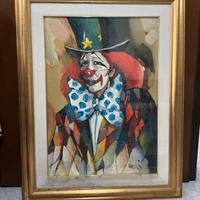 quadro dipinto clown vintage con cornice 