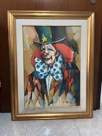 quadro dipinto clown vintage con cornice 