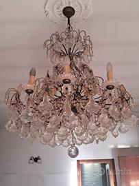 lampadario vintage in bronzo brunito con ciondoli 