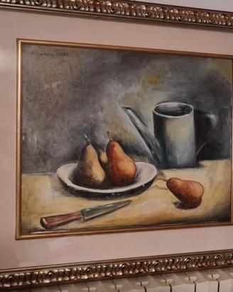 Quadro Natura Morta con Pere e Caffettiera 
