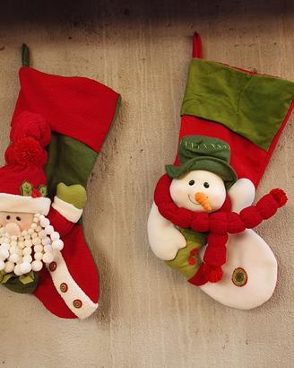 Calze natalizie con pupazzo di neve e babbo natale